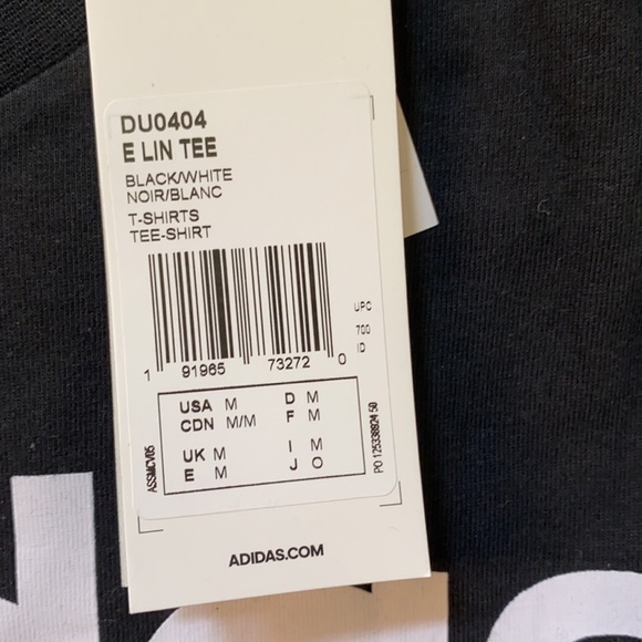 NEW Black Adidas T-Shirt - White Font Size Medium - Picture 5 of 6